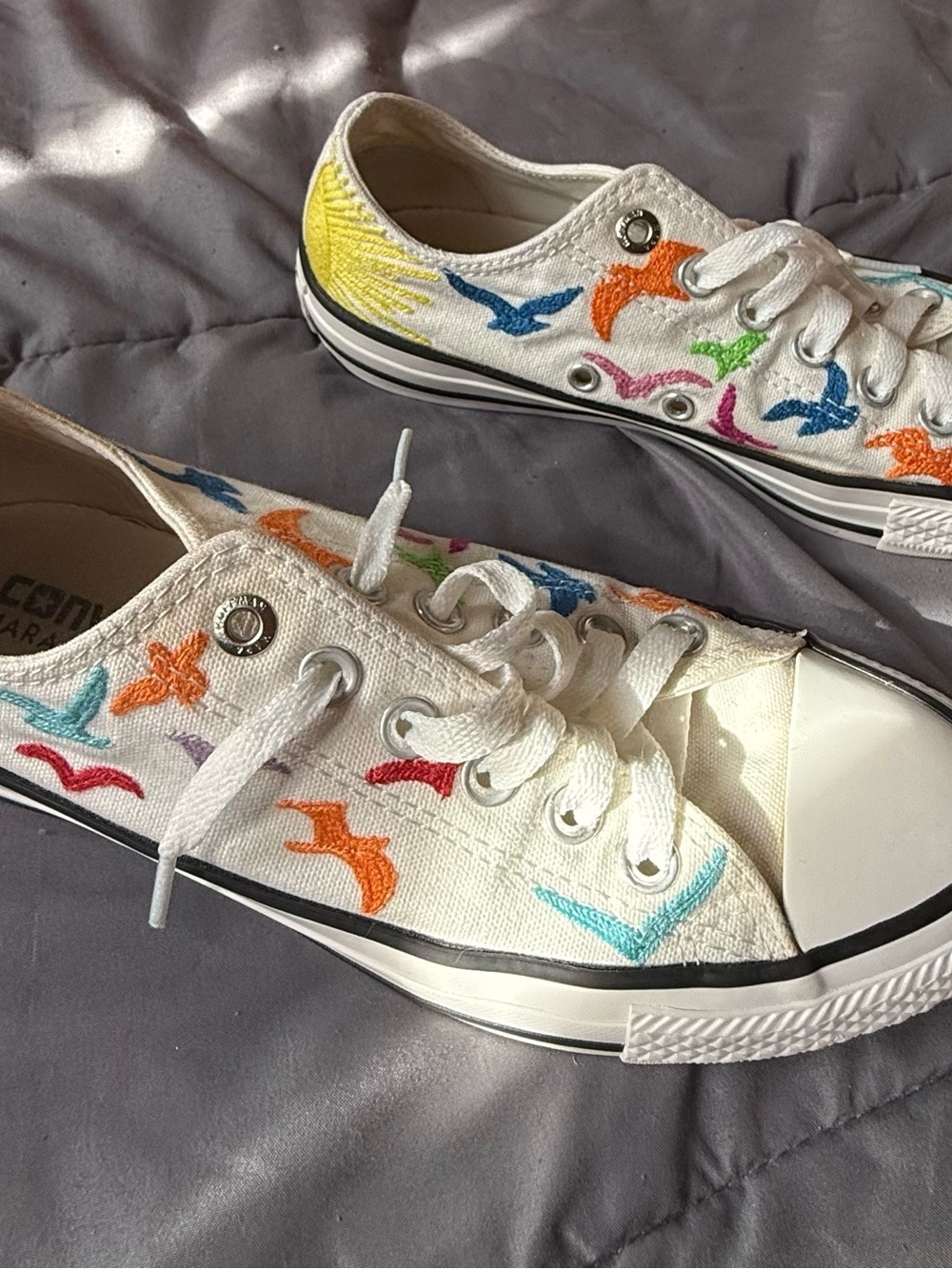 Converse White Low-Top Sneakers with Multicolor Bird Embroidery - Picture 11 of 11